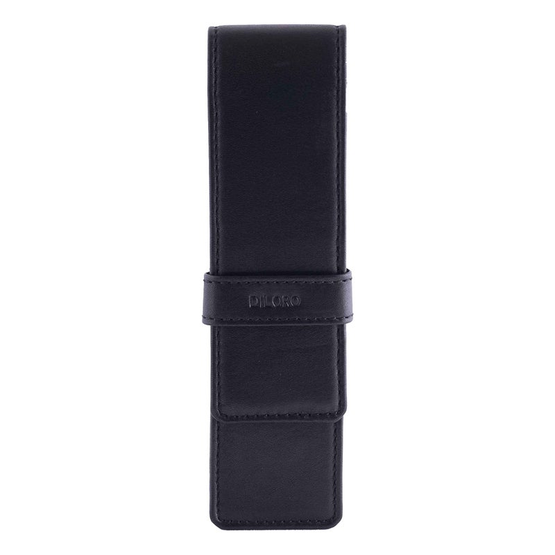 DiLoro Leather Double Pen Case Pencil Pouch Holder for Two Fountain Ballpoint Rollerball Pens and Pencils (Black) - Image 1